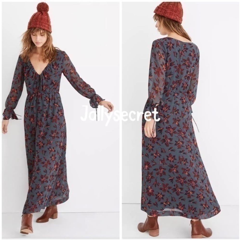 💋Madewell willowleaf tie sleeves maxi dress. Size 0